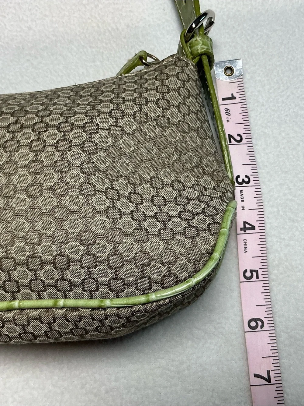 Nine West Vintage Y2K Mini Shoulder Bag Green Croc Embossed Trim Geometric Tan - Picture 10 of 10